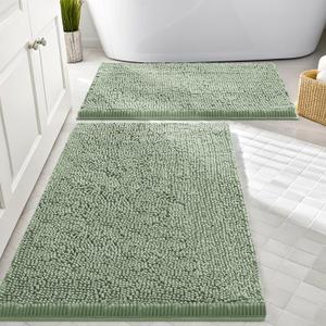 Smiry Bathroom Rugs Sets 2 Piece, Soft Absorbent Chenille Machine Washable Non Slip Shaggy Bath Rug Set for Tub, Shower, and Floor (30x20+24x16, Sage Green)