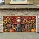 6x13ft Fall Harvest Garage Door Banner Scarecrow Sunflowers Pumpkins Corn Fence Rustic Farmhouse Wall Mural Outdoor Indoor Photo Background Decor Seasonal Party Decorations