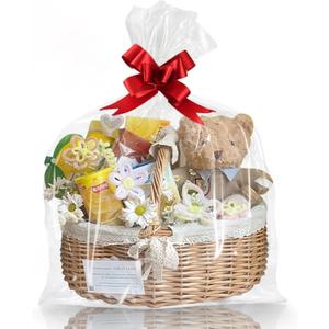 Clear Gift Bags 10 PCS 30x40 Inches Extra Large Cellophane Wrap for Gift Baskets Wrapping Plastic with Ties for Gift Giving, Packaging Products