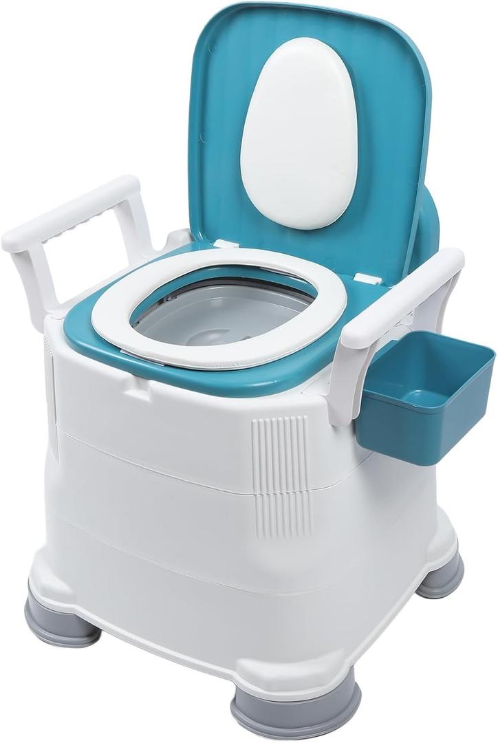 Bedside Commode, Height Adjustable Portable Toilet with Arms and Backrest, Safety Frame Raised Toilet Seat with Bucket, Heavy Duty Adult Potty Chair for Elderly, Seniors