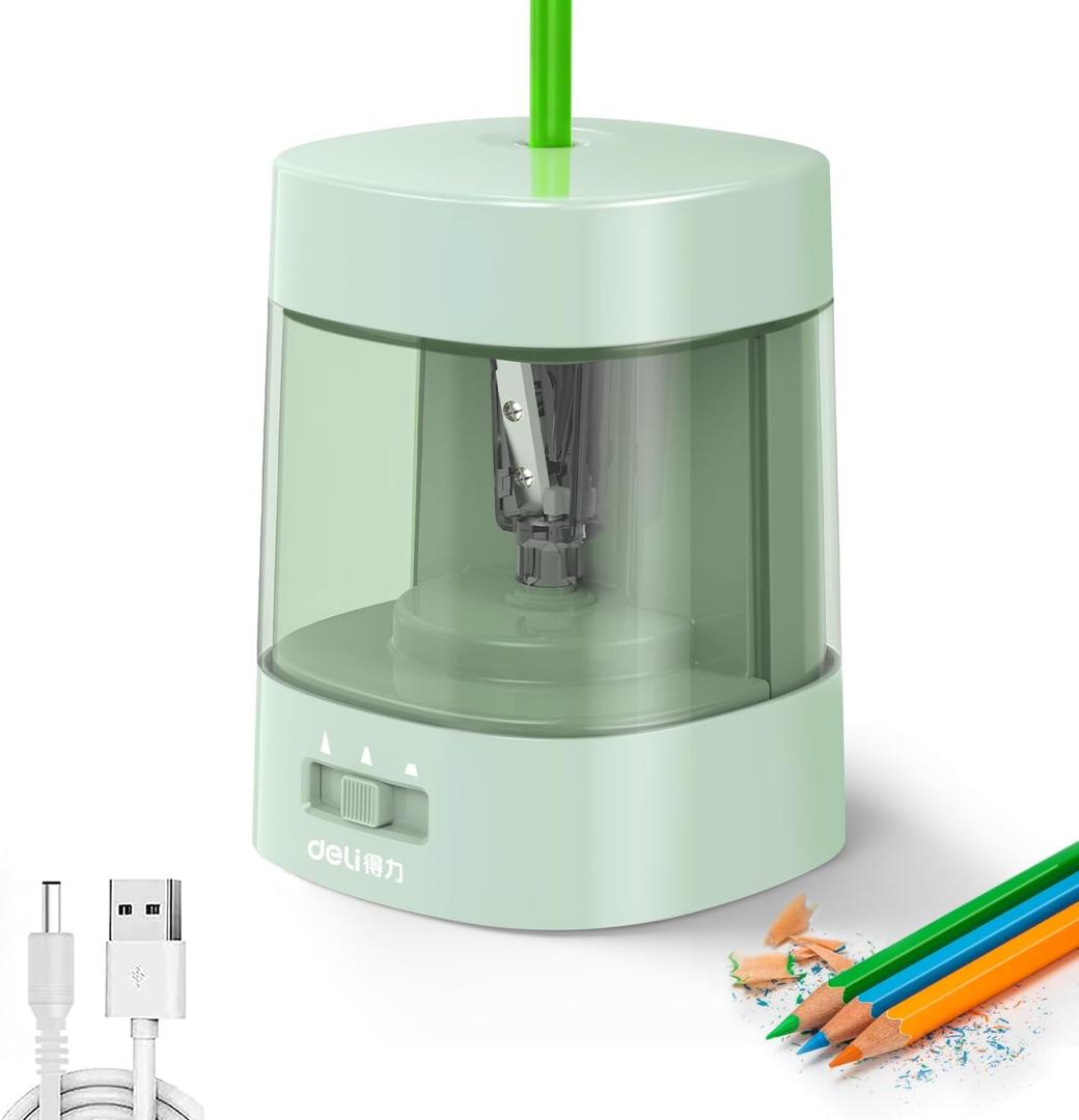 Deli Electric Pencil Sharpener, Automatic Pencil Sharpeners for No.2 Pencils Colored Pencils, USB & Battery Operated Pencil Sharpener for School, Home, Office, Classroom, Green