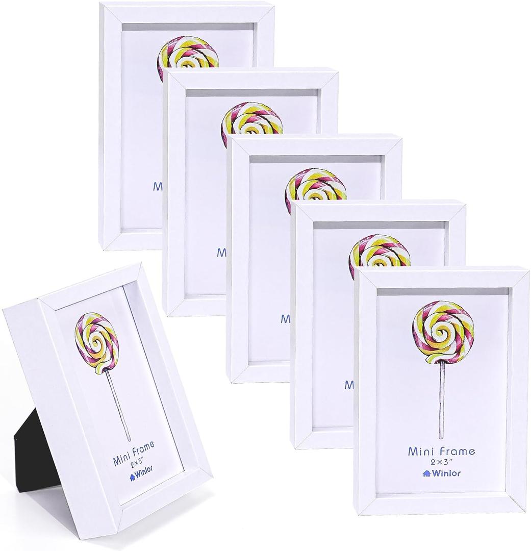 Small Picture Frames, Mini Size Baby Photo Frame, 2x3'', Set of 6, For Tabletop Home Decor, Polaroid Picture Frame with Soft Magnet, Cute Refrigerator Magnets, White