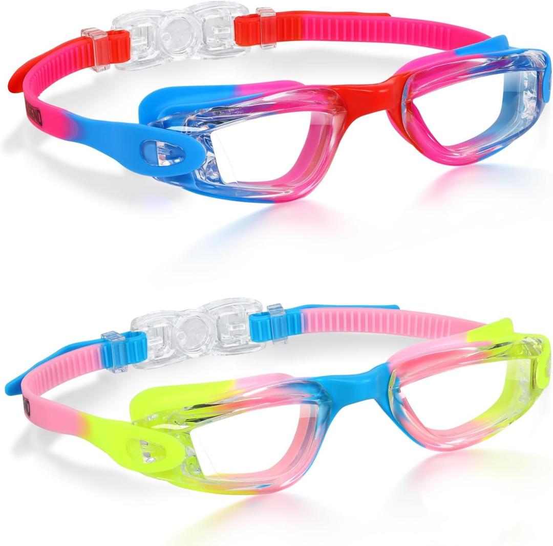 Aegend Swim Goggles Pack of 2 Swimming Goggles for Children Boys & Girls Age 3-14 (Red & Pink)