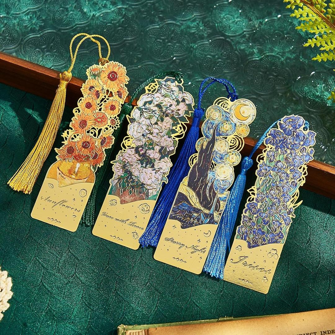8 PCS Metal Bookmark with Tassel, Van Gogh Book Marks for Reading Women & Men, Book Lovers Gift