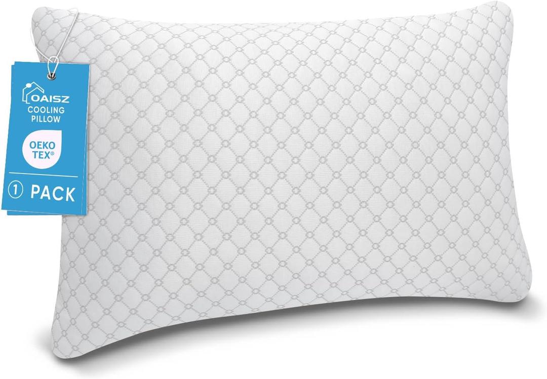OAISZ Shredded Memory Foam Pillow, Queen Size Cooling Adjustable Firm Bed Pillow for Sleeping, Washable Removable Cover, Ideal for Side, Back & Stomach Sleepers (Queen (1 Pack), White)