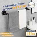 No-Drill Stainless Steel Suction Cup Towel Bar, Adjustable 14.624 Inch Bathroom Towel Rack for Glass Shower Door & Tile Wall, Heavy Duty Wall Mounted Towel Holder(Matte Black)