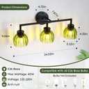 Generies Green Glass Vanity Light, Vintage 3-Light Bathroom Vanity Light Fixture Over Mirror, Art Deco Wall Sconce Lighting for Bathroom, Bedroom, Hallway, Matte Black