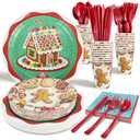 Christmas Dinnerware Sets of Paper Plates, Cups, Napkins & Cutlery for 25 Guests, Gingerbread House Disposable Party Plates,Kids Xmas Holiday Decorations Party Tableware Sets for School Family 175 pcs