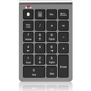 Bluetooth Number Pad Wireless & Wired 10 Key USB Keypad Two in One, Rechargeable Numpad for Laptops, Desktop, Computers Accessories Compatible with MacBook iPads ChromeBook EliteBook Notebook etc. (Metal Grey)