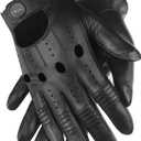 GSG Men Geniune Leather Gloves Sheepskin Black Driving Cycling Touchscreen Motorcycle Unlined Gloves (Large)