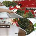 Christmas Round Fitted Tablecloth with Elastic Edge,Water-Resistant Wipeable Red Winter Snowman Bird Green Xmas Trees Table Cover for 40-44" Stretch Table Cloth for Dinner Indoor Outdoor Party