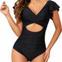 One Piece Swimsuit Women Tummy Control 2024 Bikini Swimsuit Cutout for Women Bathing Suit for Women (Black, M)