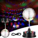 Mirror Disco Ball with Light Motor 5" Hanging Rotating Disco Ball Party Decor 5rpm with 3 Light Colors and 18 LED Hanging and Table 2 Use for Wedding Bar Club Band Stage Ktv Home Grad Birthday(Black)