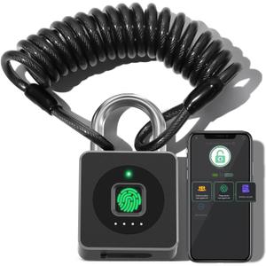 Pothunder Fingerprint Lock With APP, Steel Cable Keyless Biometric Padlock, Smart Waterproof for Gym, Locker, Helmet, Gate, Fence, Luggage
