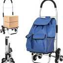 3 in 1 Folding Shopping Cart, Heavy Duty Stair Climber Dolly, 176LBS Stair Climbing Handcart Portable Grocery Cart with 6 Wheels and 36L Oxford Cloth Bag for Shopping Grocery Laundry Climbing