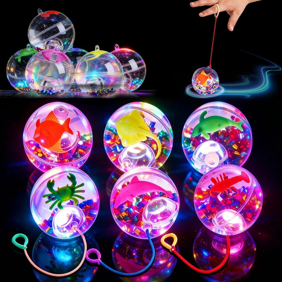 JOYIN 6 Pcs Light up Bouncy Balls, 2.4" LED Bouncy Balls with Random Mini Sea Animals, Bounce Toys for Kids Party Favors Birthdays Gifts Goodie Bags Stuffers Carnival Prizes