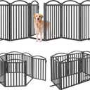 Malier Metal Freestanding Dog Gates with Door, 32'' Height Outdoor Indoor Dog Fences, Extra Wide Foldable Puppy Gate for Stairs (Black, 6 Panels with Door 120''W  32''H)