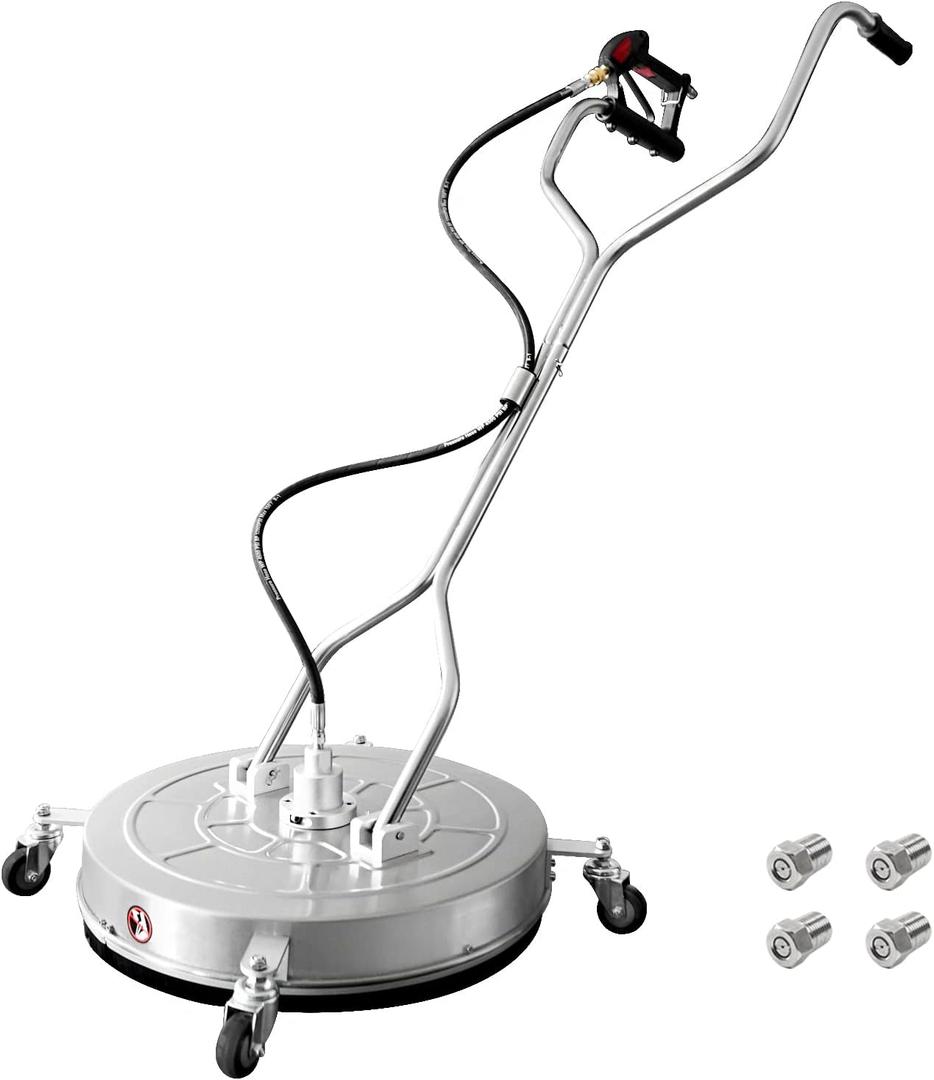 janz 24" Pressure Washer Surface Cleaner with 4 Wheels,Dual Handle,Stainless Steel Housing, 2 Hose Adapters and 4 Replacement Nozzles, Ideal for Cleaning Driveways, Sidewalks,Patios,Decks (24 Inch Silvery White)