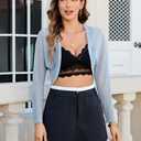 Aiboria Women's Long Sleeve Sheer Shrugs Open Front Mesh Cropped Cardigan Bolero S-XXL (Blue)