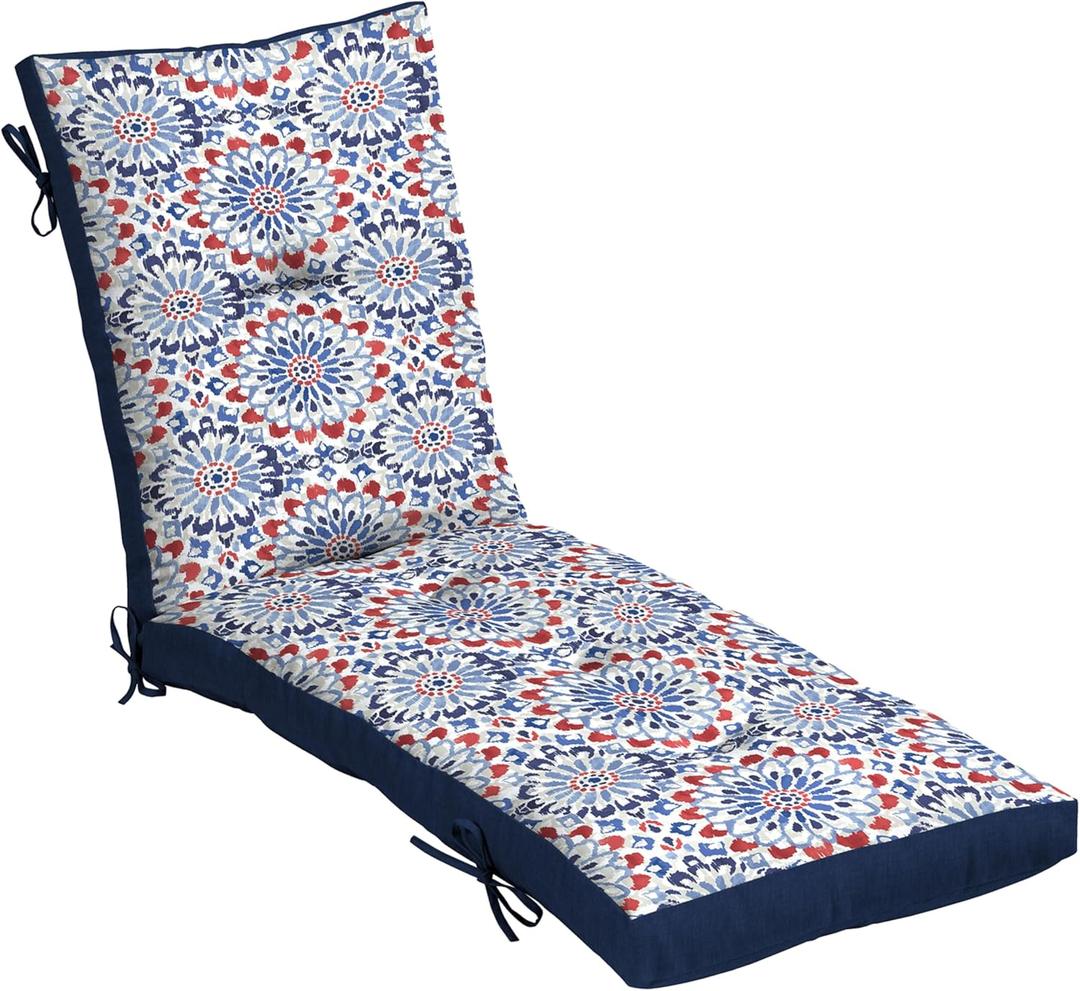 Arden Selections Outdoor Plush Modern Tufted Chaise Cushion, 76 x 22, Water Repellent, Fade Resistant, Tufted Cushion for Chaise Lounger 76 x 22, Clark Blue
