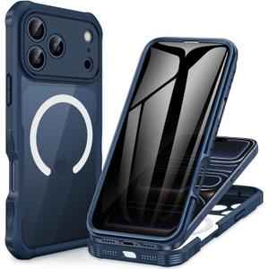 CENHUFO Magnetic Privacy for iPhone 17 Pro Max Case [Compatible with Magsafe] Full Body Phone Case Built-in 9H Tempered Glass Privacy Screen Protector, Camera Protection Shockproof Cover - Blue