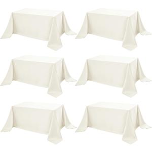 6-Pack Ivory Tablecloths for Rectangle Tables, 90 x 156 Inches, Stain-Resistant Polyester Fabric for 8 Foot Tables - Washable Table Covers for Weddings, Banquets, Birthday Parties, Events