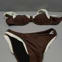 SUUKSESS Women Color Block Underwire Bikini Sets Cheeky High Cut 2 Piece Swimsuit, Large, Beige Brown