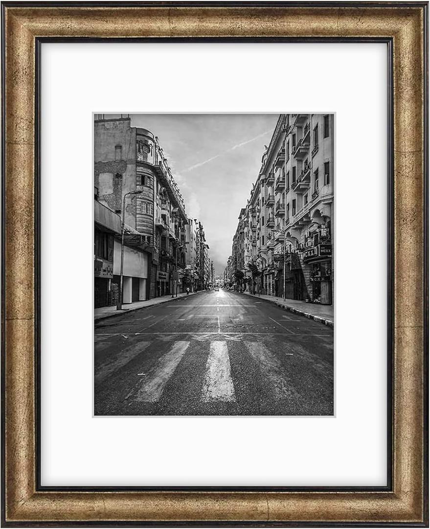 Golden State Art, 11x14 Photo Frame with Mat for Pictures 8x10 and Real Glass (Dark Gold Brown & Bronze Pewter Panel with White Color Mat, 1.25 Inch Frame Border)