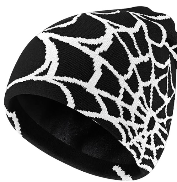Jeyiour Y2k Beanie Spider Web Pattern Beanie Gothic Acrylic Knitted Hat Casual Streetwear Outdoor for Men Women (Classic Color)