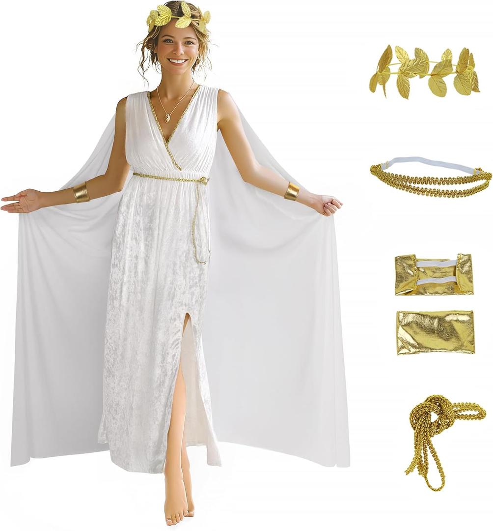 Women's Greek Goddess Costume Set Toga Dress Roman Nobility Halloween Cosplay Outfit (XX-Large)