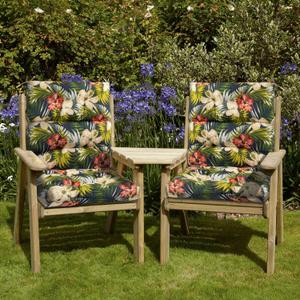 Magpie Fabrics Indoor Outdoor Tufted High Back Chair Cushion Set of 2, Waterproof All-Weather Deep Seating Rocking Chair Patio Chaise Lounge Sun Lounger Chair Cushions(Midnight Blue Floral)