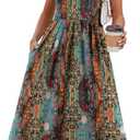 WIHOLL Womens Summer Dresses Midi Dresses for Women Boho Vacation Sleeveless Flowy Casual Spring Dress Hawaiian Beach Long Dress Sundresses for Women Teal Boho Floral Print L