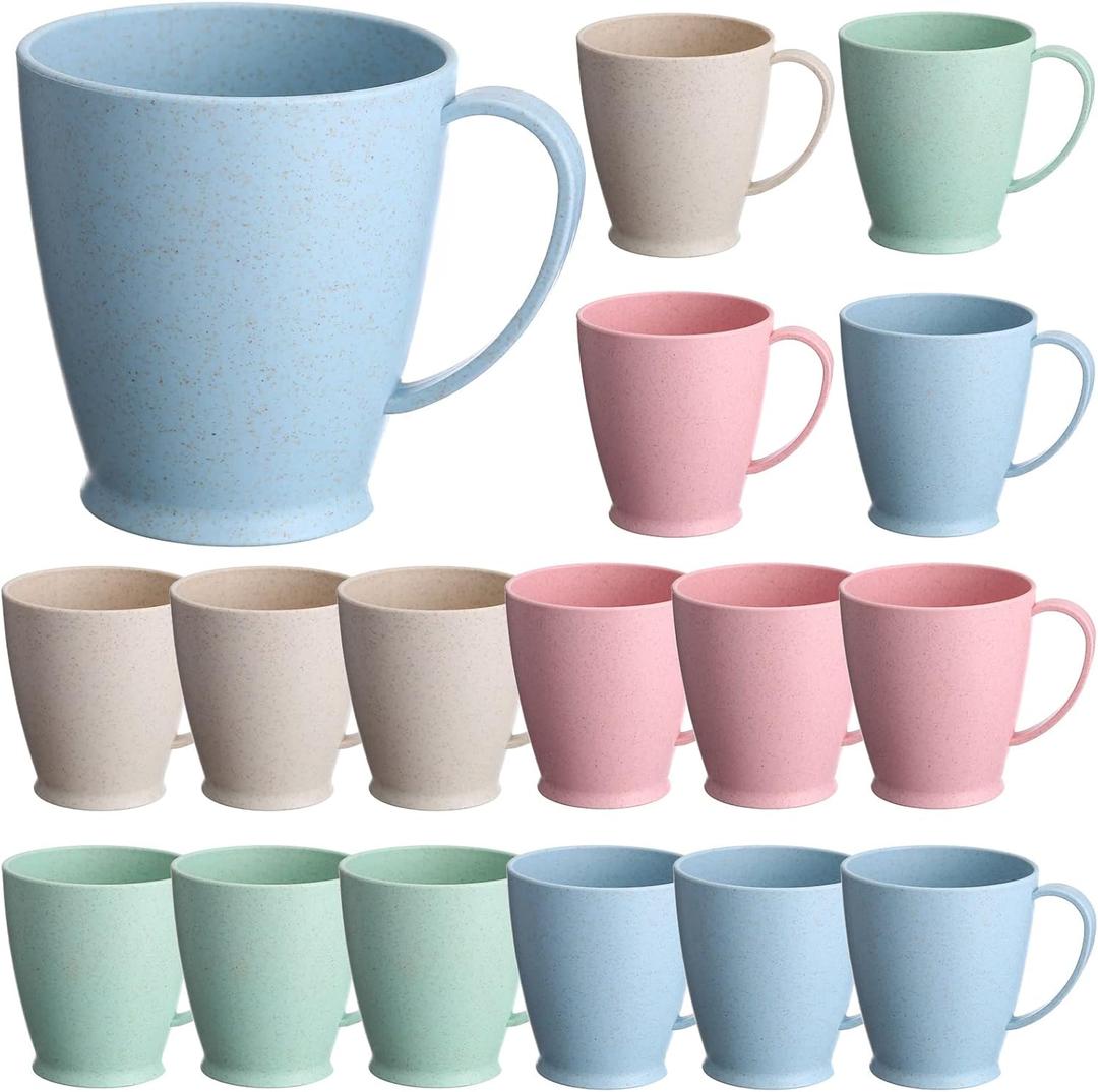 Zopeal 16 Pieces Wheat Straw Plastic Coffee Cups Mugs 10 Oz Reusable Plastic Cup Mug with Handle Lightweight Microwavable Dishwasher Safe Unbreakable for Tea Milk Water Juice Coffee(Multicolor) (Assorted)