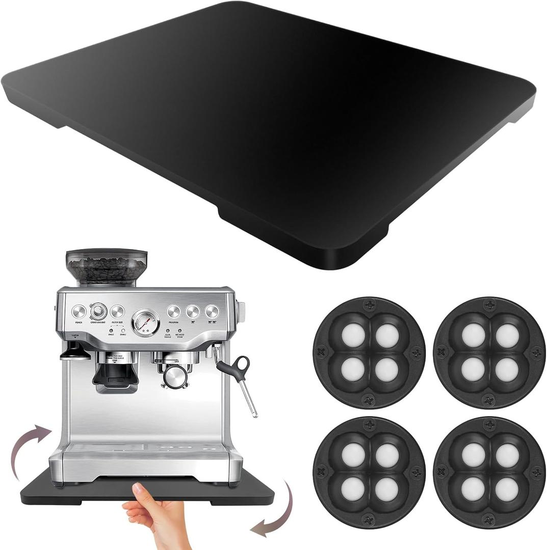 360 Rolling Tray Bamboo Appliance Slider for Kitchen Appliances, for Breville Espresso Machine Accessories, Sliding Tray for Coffee Maker Appliances Mat Easily from Under The Cabinet Black 13"15.7"