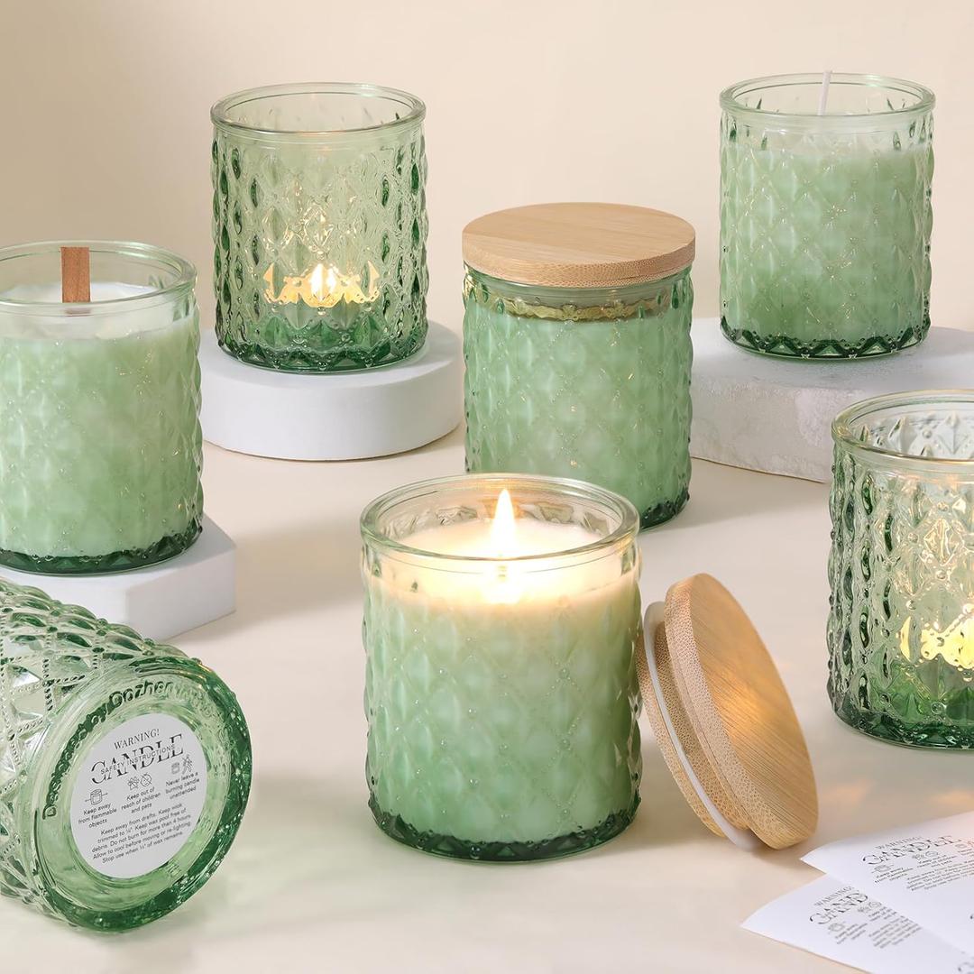 8 Pack Green Candle Jars for Making Candles, 7 OZ Empty Glass Candle Making Jars with Bamboo Lids for Candle Making Supplies, Candle Containers Vessels for Home DIY Decoration