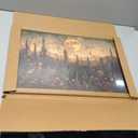 Vintage Moon Forest Wall Art, 3D Textured Nature Landscape Wall Decor Paintings, Hand Drawn Sandstone Woodland Wildflower Picture Prints Artwork for Bedroom Living Room 16x24 inch Wood Framed (Dark)