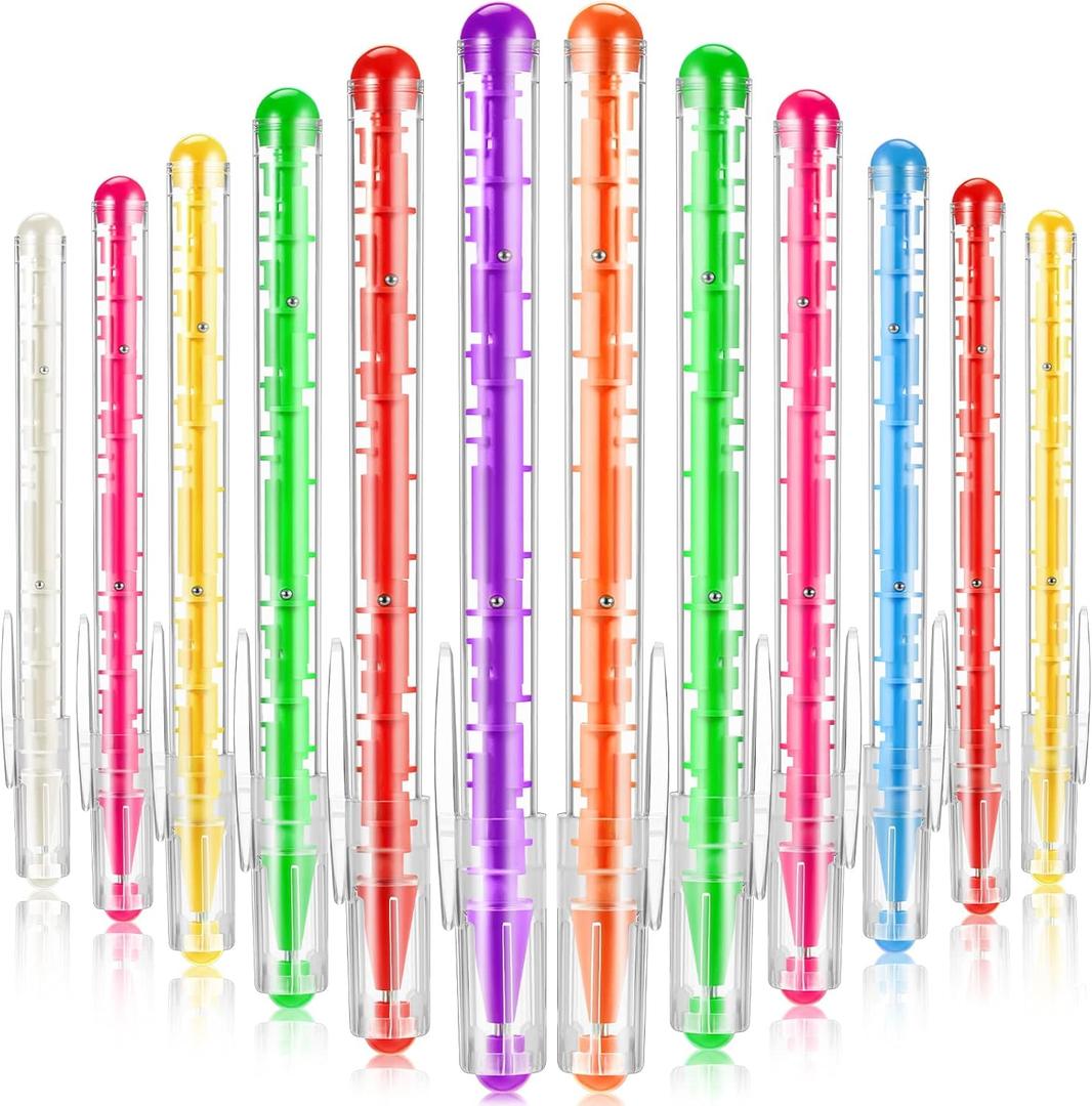 Outus 24 Pcs Maze Pen Puzzle Novelty Ballpoint Pen Fidget Toy with Ball Maze Inside for Back to School Student Gift Stress Relief Office Stationery Birthday (Assorted Color)