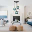3-Light Blue Glass Pendant Light Kitchen Island Chandelier
Farmhouse Adjustable Hanging Chandelier with Blue Striped Glass Shades for Kitchen Island, Dining Room, Bedroom