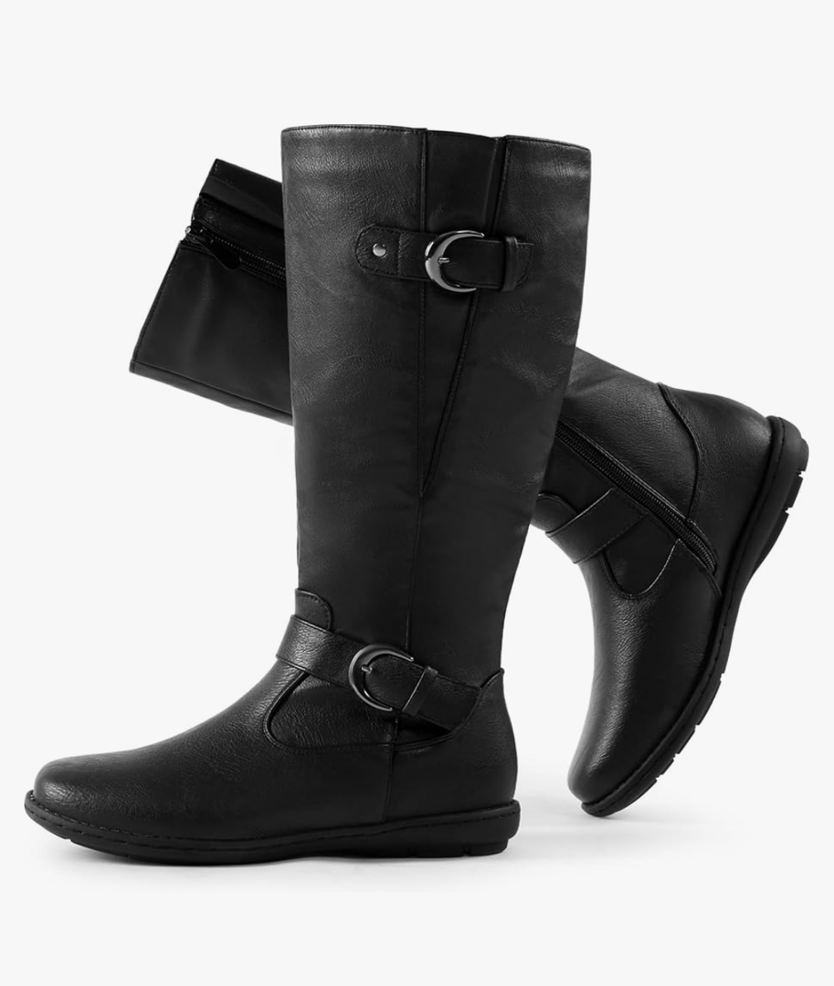 DREAM PAIRS Women's Wide Calf Knee High Faux Fur-Lined Flat Fashion Winter Boots with Side Zipper, Size 10