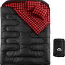 Swtmerry Double Sleeping Bag for Adults with 2 Pillows, Big & Tall Queen Size XL Sleeping Bag for 2 Person, Waterproof & Lightweight Warm for 3 Seasons, Cold Weather,Camping, Hiking & Backpacking (Black/Red)