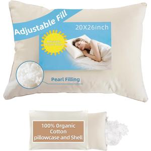 20x26 Organic Pillow with 100% Organic Cotton Pillowcase and Shell - Soft Non Toxic and Breathable Pearl Filling, CPSC Certified and Oeko-TEX, Adjustable Loft Organic Pillow, Machine Washable (Off White)