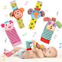 Infant Rattle Socks Toys 0 to 12 Months, Baby Wrist Rattle Foot Finder Socks Set, Birthday Holiday Present for Newborn Boy Girl 0/3/4/6/7/8/9/12/18 Months Kids Toddler, Gift Box Package (4A)