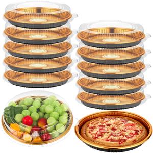 Yoiemivy Disposable Pie Carrier with Clear Lid, 9''/11'' Plastic Serving Tray Round Pie Platters Pizza Container for Pies Salad Meal Prep (12 Pack, 9 inch)