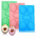 3 Pack 3D Big Easter Egg Silicone Molds, 5 Cavity Egg Shape Non-stick Baking Molds Tray DIY Baking Tool Easter Egg Pan for Chocolate Cake Dessert Muffin Mousse Pastry Handmade Soap Crayons