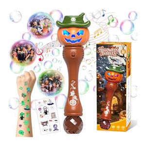 Halloween Bubble Wand for Kids, Handheld LED Light & Music Bubble Machine, Pumpkin Bubble Maker, Ideal Kids' Party Favors