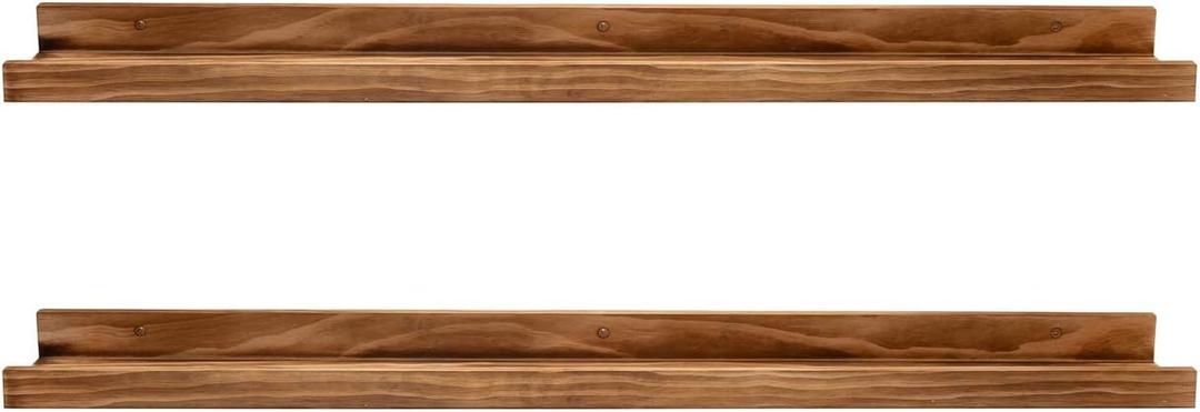 AZSKY 48 Inches Long Wood Photo Picture Ledge Shelf with Lip Floating Shelves for Nursery Books Set of 2 Rustic Wall Shelf for Kids Bedroom Office Bathroom Living Room Frames (Burnt)