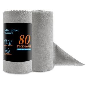 Jessy Home 80 Pack Reusable Paper Towels Grey Microfiber Cleaning Cloth Roll 12"x12" Microfiber Towels for Cars, Tear Away Cloth, Lint Free Rags for House, Kitchen,Window,Cleaning Supplies