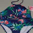 Kanu Surf Girls' Mahina UPF 50+ Beach Sport Halter Bikini 2-Piece Swimsuit (Leonie Floral Navy) Size 12 