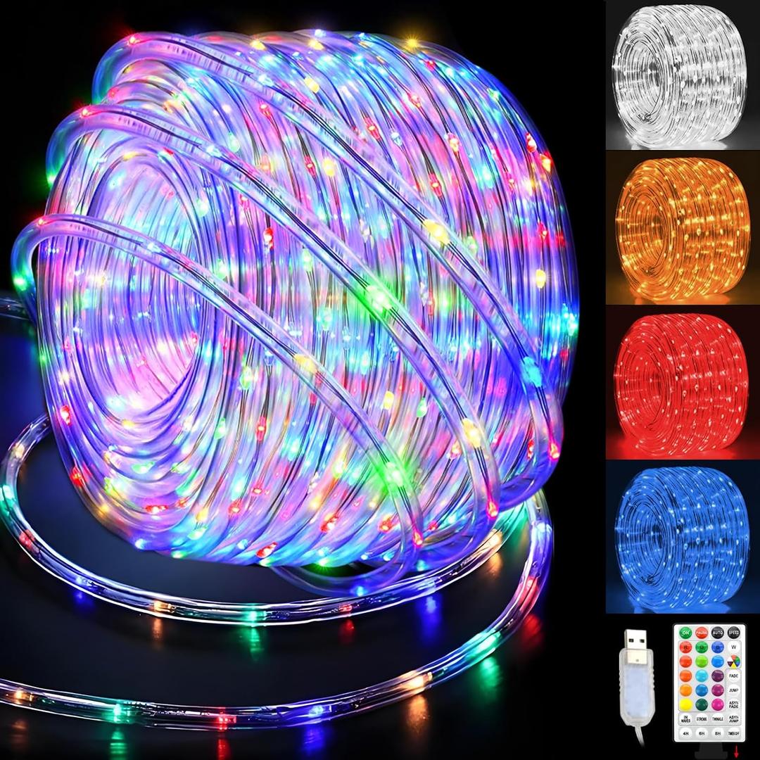 33Ft LED Rope Lights Indoor,100 LED Tube Lights with 18 Colors,String Lights for Outside Waterproof LED Rope Lighting for Outside, Garden, Pool, Bedroom, Wedding, Party, Indoor Outdoor Decoration