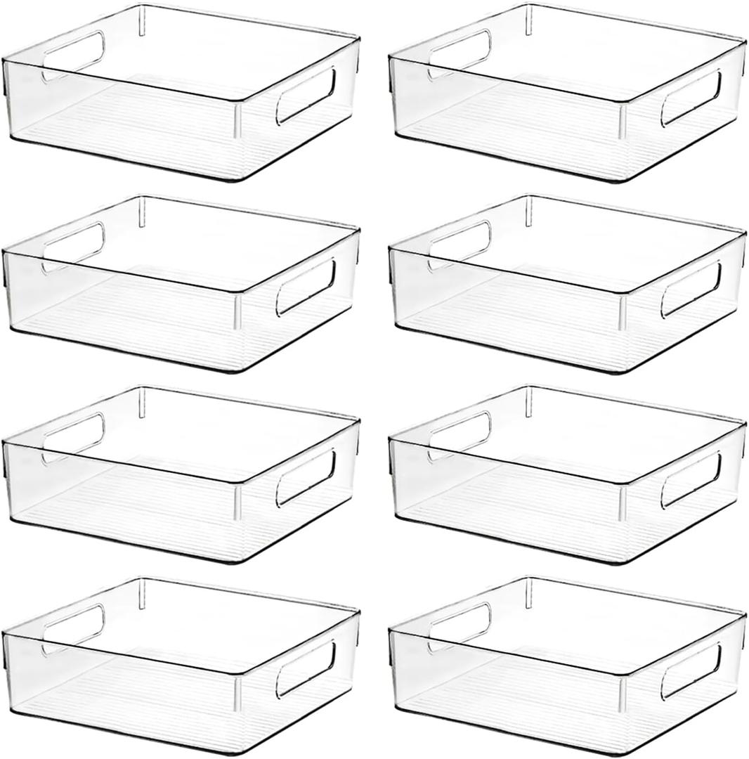 Clear Plastic Storage Bins, Home Bathroom Laundry Room Freezer Refrigerator Pantry Organizers and Storage Containers Fridge Organizer Bins Kitchen Organization Cabinet Medicine Bin for organizing (10.8 X 7.9 X 3.4)